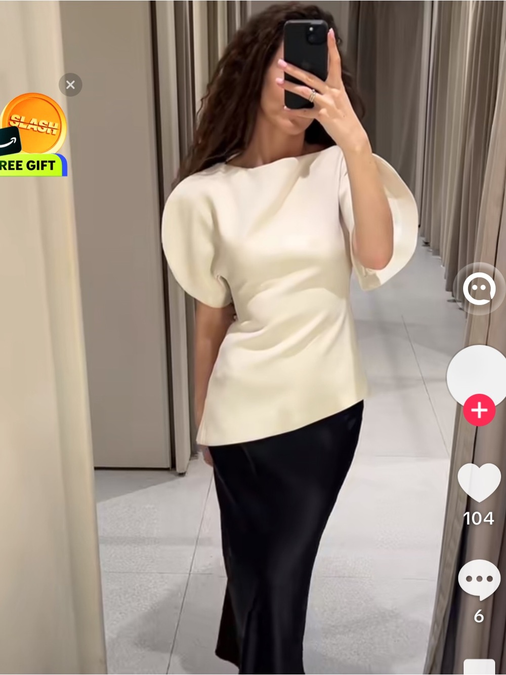 Zara Cream Sculpted Puff-Sleeve Top